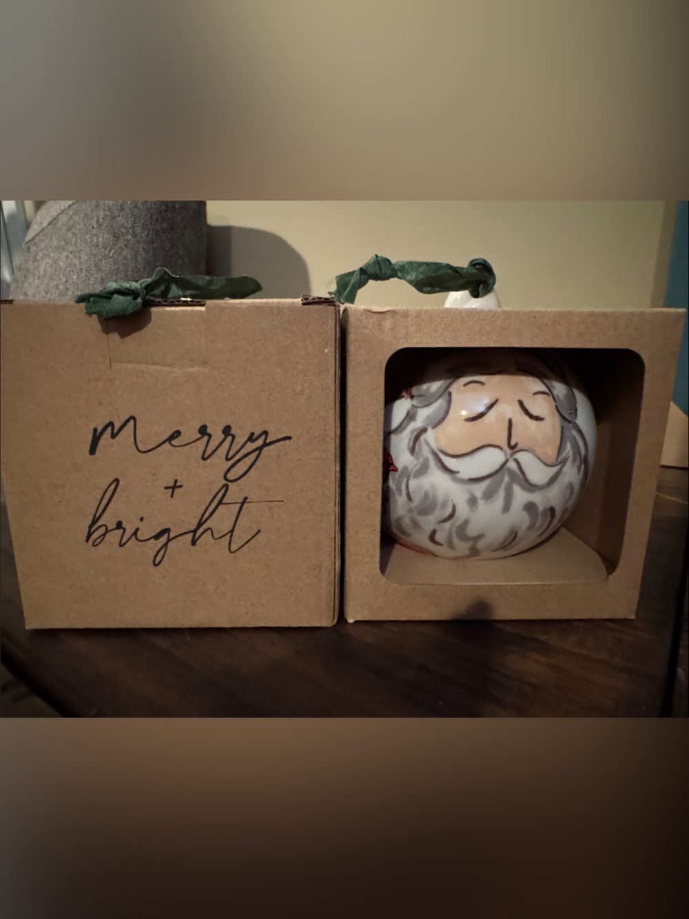 Mud Pie Ceramic Santa Ornament in White and Gray